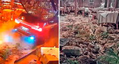 Cámaras captan instante en que camioneta destroza restaurante 'El Charrúa' y atropella comensales en La Molina