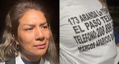 Migrante peruana cruza la frontera de EE.UU. con dirección de su destino impresa en su camiseta
