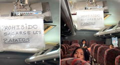 Pasajeros encuentran curioso mensaje dentro de un bus interprovincial y desata risas: “Prohibido sacarse los zapatos”