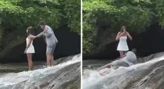 Novio iba a pedirle matrimonio a su pareja en cascada, pero terminó cayendo: "Y se marchó..."