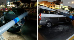 Dos personas resultan heridas por caída de poste sobre auto tras múltiple choque en Carmen de la Legua