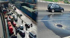 Gran congestión vehicular a la altura del puente Caquetá por ruptura de tapa de buzón: Sedapal atiende emergencia