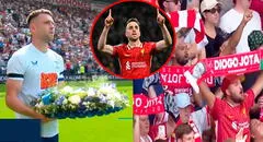 Capitán del Preston lleva corona de flores a la hinchada del Liverpool en homenaje a Diogo Jota y André Silva