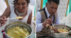 Matrimonio huancavelicano sorprende con gigantesco caldo, pero usuarios dicen: "La cuchara es una ofensa"