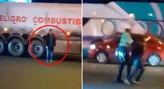 Policía salva a hombre de ser atropellado cuando intentaba cruzar la Panamericana Norte