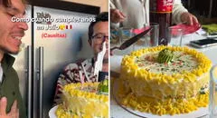 Peruano celebró su cumpleaños en julio con pastel de causa y es viral: "Se canta el himno"
