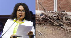 Derrumban parte de la vivienda de la congresista María Acuña que se construyó en plena vía pública en Pimentel