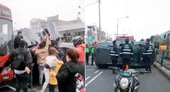 Aparatoso accidente en la av. Universitaria con Belaúnde en Comas: auto se vuelca y deja varios heridos