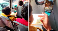 Mujer usa bolsa para sostener su celular y ver videos mientras come en bus: "Exijo un tutorial", bromean usuarios
