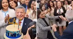 César Acuña aplaza conferencia de prensa para celebrar su cumpleaños y bailar con funcionarias