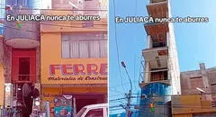 Familia en Juliaca construye un angosto edificio de 7 pisos y en redes reaccionan: “Cuando heredas 1 metro cuadrado”