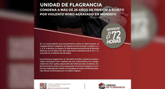 Unidad de Flagrancia condena a 26 años, 9 meses y 13 días de prisión a sujeto por violento robo agravado en Monsefú
