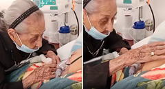 Madre de 102 años conmueve a las redes sociales al despedirse en el hospital de su hijo de 82
