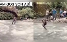 Hace canopy con sus amigos, pero ellos le mueven la cuerda y hacen que se moje