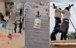 Albañiles crean ingenioso ‘teleférico’ para construir casas en cerros de Lima: tiene motor y sube 20 kg cada 10 segundos