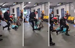 Policía es suspendido tras ser captado en VIDEO pateando la cabeza de joven en aeropuerto de Reino Unido