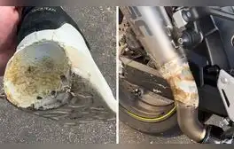 Costosa zapatilla se quemó en el tubo escape caliente de una moto y video es furor en TikTok