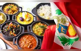 Comida criolla y bandera peruana