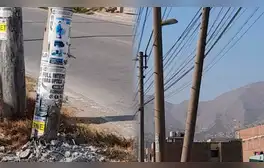 Poste a punto de caer pone en riesgo a vecinos de Chosica: solo se sostiene con los cables de luz