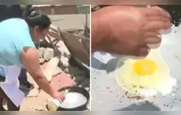 La vecina de la olla común  mostró como logró freír un huevo solo usando el calor del sol.