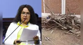 Derrumban parte de la vivienda de la congresista María Acuña que se construyó en plena vía pública en Pimentel