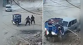 Jicamarca: hombres se salvan de morir tras choque de auto fuera de control contra mototaxi estacionada