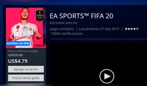 FIFA 20 disponible a solo 5 dólares con un 92 % de descuento para PS4 yPC