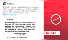 Es falso que Martín Vizcarra brinde “ciudadanía express” a extranjeros, como afirmó Cecilia Chacón