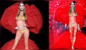 Angela Ponce sufre percance íntimo durante desfile en lencería