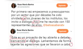 Twitter: Rosa Bartra comete errores ortográficos en tuit de 'Ley del esclavo juvenil'