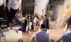 Recién casados salen de la iglesia y sus invitados los sorprenden tirándoles kilos de arroz