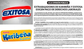 Extrabajadores de Exitosa y Karibeña denuncian que no les pagan sus liquidaciones hace más de un año