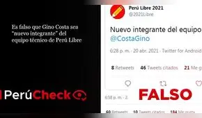 Es falso que Gino Costa sea “nuevo integrante” del equipo técnico de Perú Libre