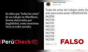 Es falso que “todas las actas” de un colegio en Miraflores fueron “observadas por ilegibilidad”, como menciona viral