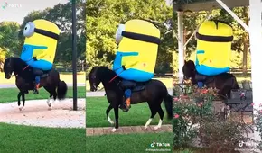 Se disfraza de minion para montar un caballo de paso y cautiva a transeúntes