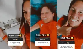 Alexandra Grande pone a prueba resistencia de camas reciclables de los Juegos Olímpicos