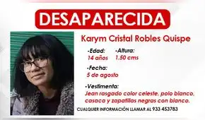 Miraflores: adolescente de 14 años está desaparecida desde hace tres días Miraflores: adolescente de 14 años está desaparecida desde hace tres días