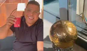 Capuccino fenomenal: Ronaldo Nazário disfruta de su bebida con su balón de oro