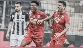 ¡De cabeza! Jean Pierre Rhyner anotó el gol del empate en la Superliga de Grecia