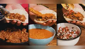 Tacos de carne (con salsa roja picante y pico de gallo)
