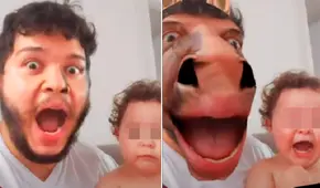 Papá utiliza un efecto para cambiar su rostro por el de un caballo y su hijo queda horrorizado