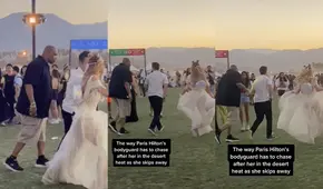 Guardaespaldas de Paris Hilton desata risas al corretearla por todos lados durante festival