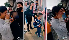 Madre acompaña a su hijo en su primer día de clases, pero se pone a llorar al despedirse de él