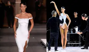 Bella Hadid desfila en topless y le pintan vestido con spray EN VIVO en el Paris Fashion Week 2022