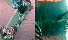 Momento exacto en que puente colapsa mientras cientos de personas pasaban por la obra Momento exacto en que puente colapsa mientras cientos de personas pasaban por la obra