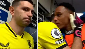 'Dibu' Martínez y Yerry Mina protagonizaron un curioso abrazo tras volverse a ver las caras