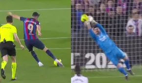 ¡Lewandowski prueba la puntería! Polaco remató con potencia y Courtois tuvo una gran atajada