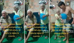 ¡Amor de madre! Mujer de 92 años hace música con un globo para celebrar el cumpleaños de su hijo