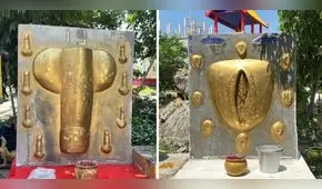 Budistas honran el "origen de la vida" con estatuas gigantes de pene y vagina