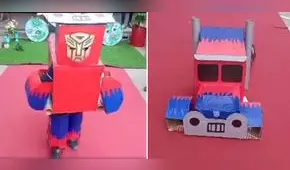“Fiebre de 'Transformers'”: niño se disfraza de Optimus Prime usando cartones y material reciclable